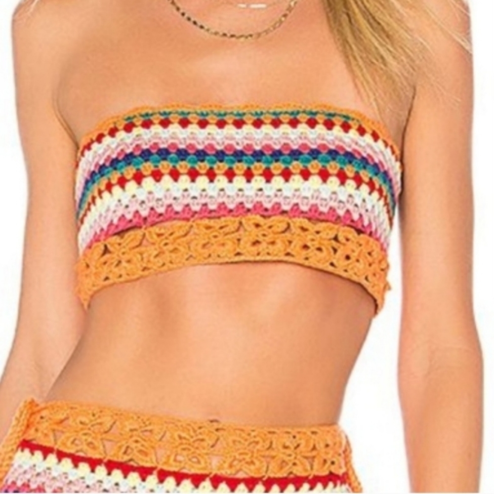 NWT Lovers + Friends Over The Rainbow Crochet Crop Top Size Small